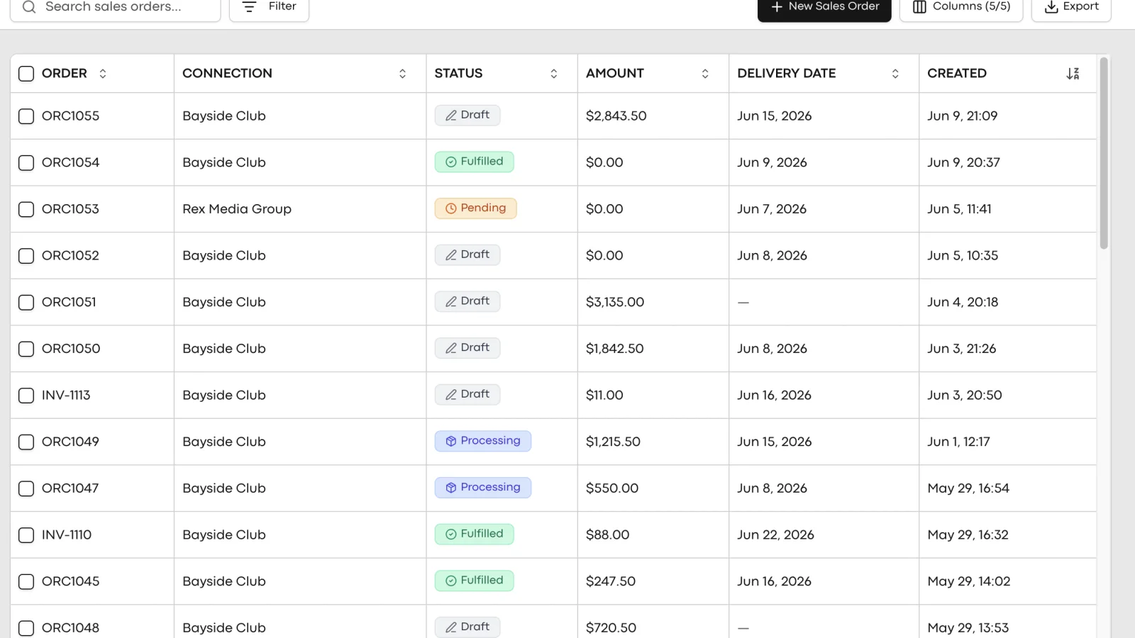 A Lemmonade sales order with priced line items and totals