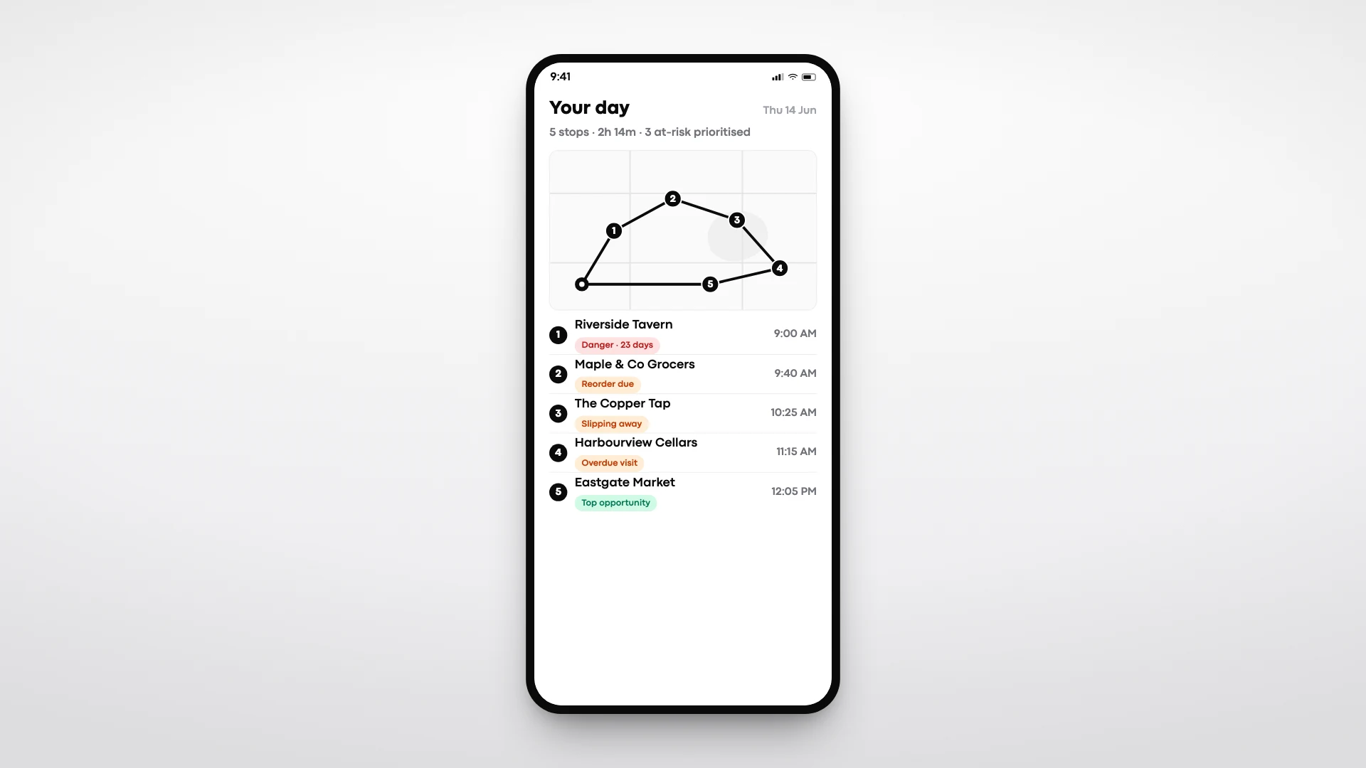The day's route running in the Lemmonade mobile app